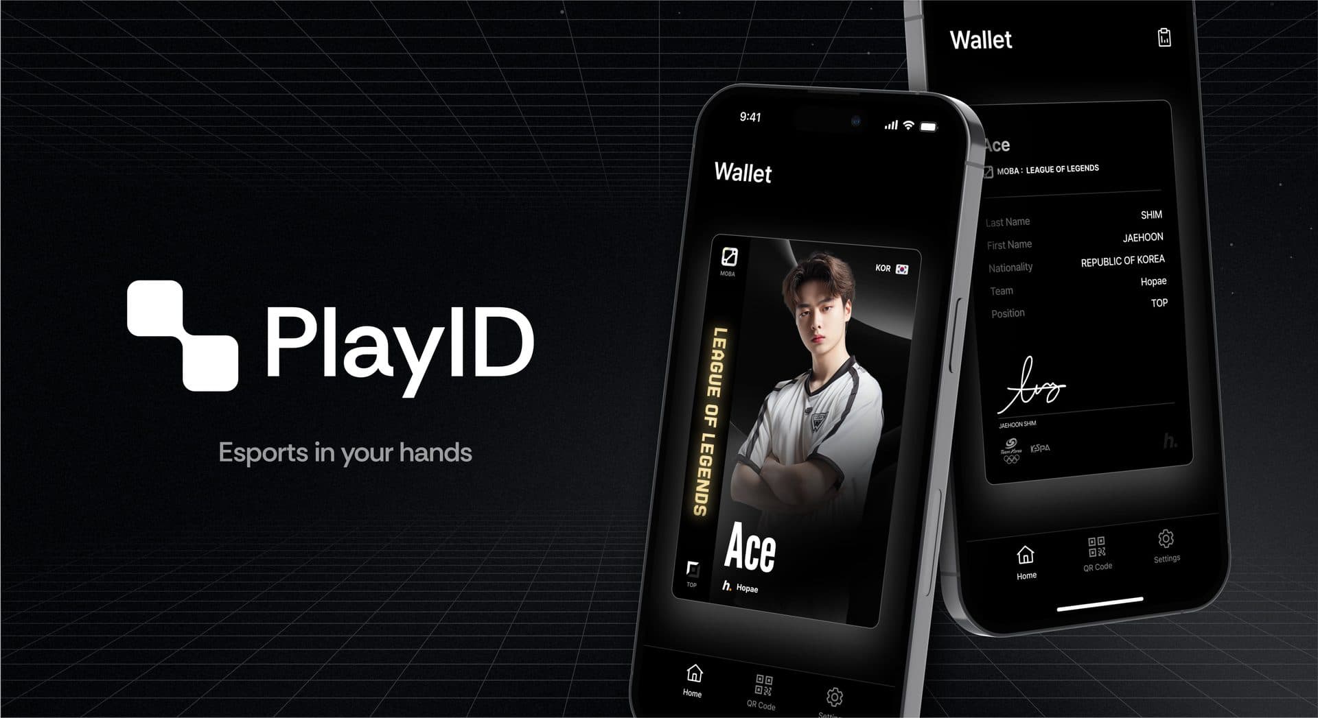 PlayID key visual — two phones showing a League of Legends player card